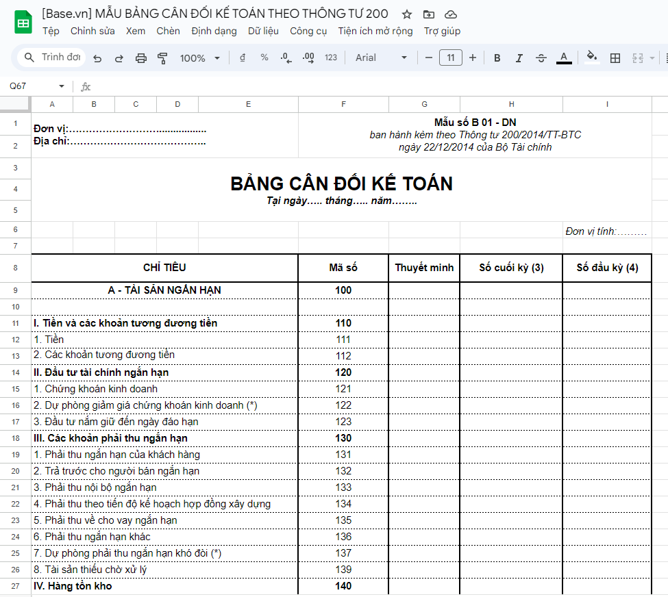Bảng cân đối kế toán