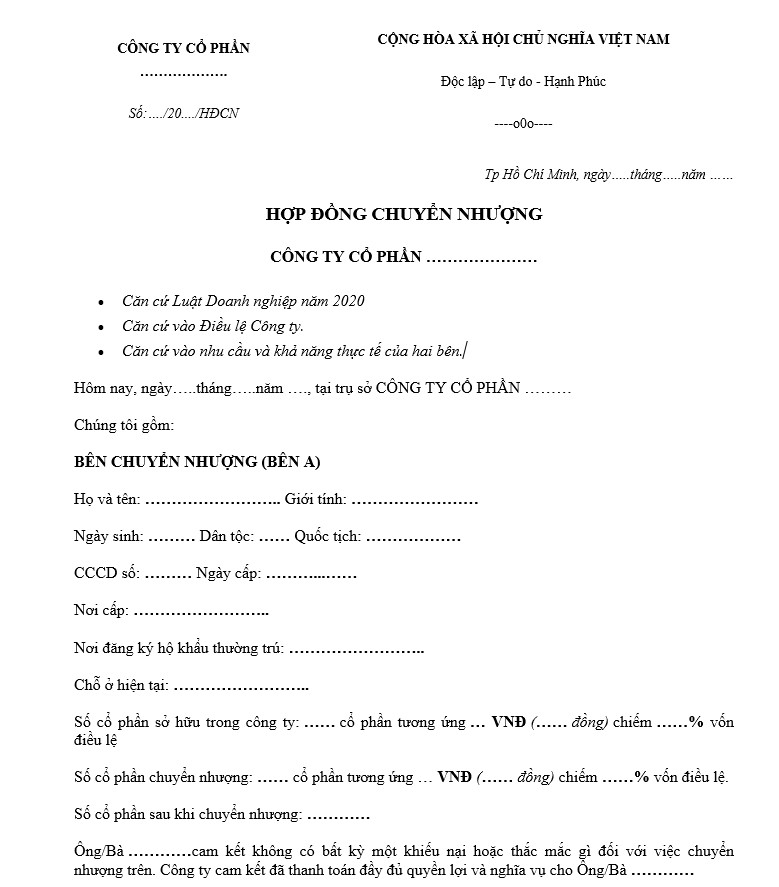 Hợp đồng Chuyển nhượng Cổ phần
