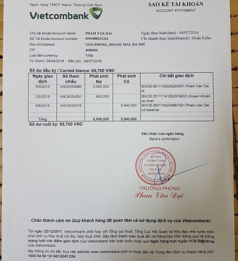 Sao kê trực tiếp