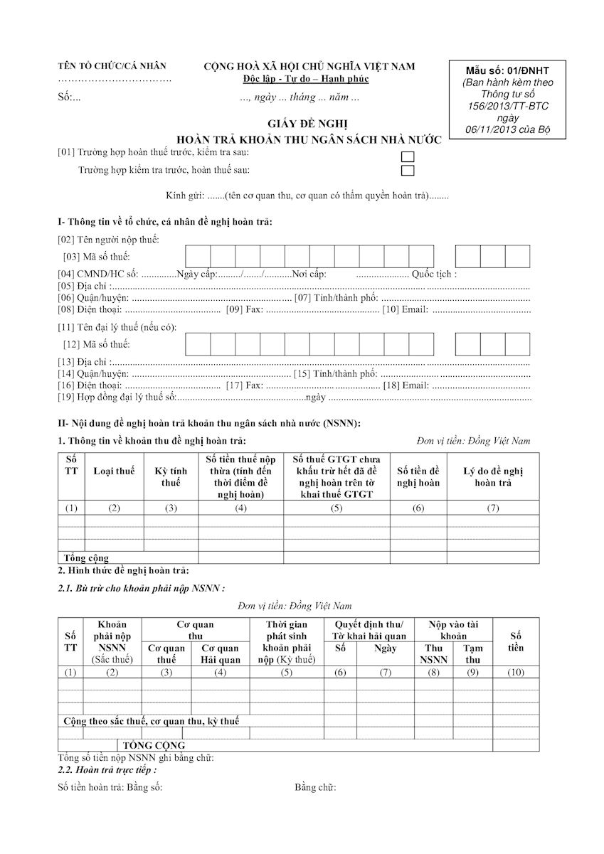 iấy đề nghị hoàn trả (mẫu 01/HT)