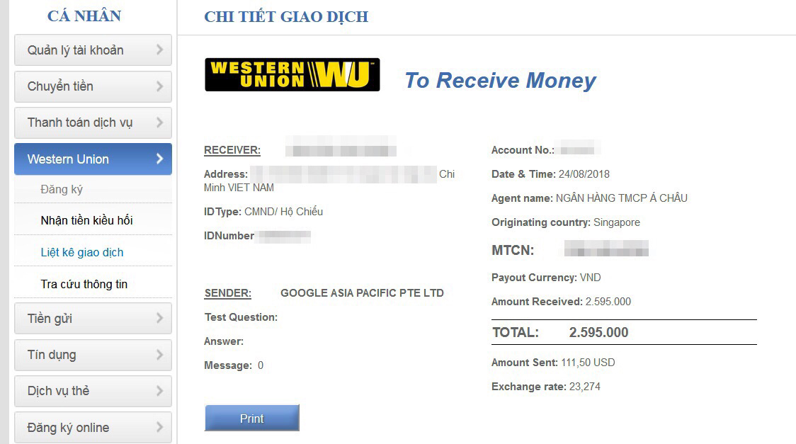 Chuyển Tiền Western Union Online