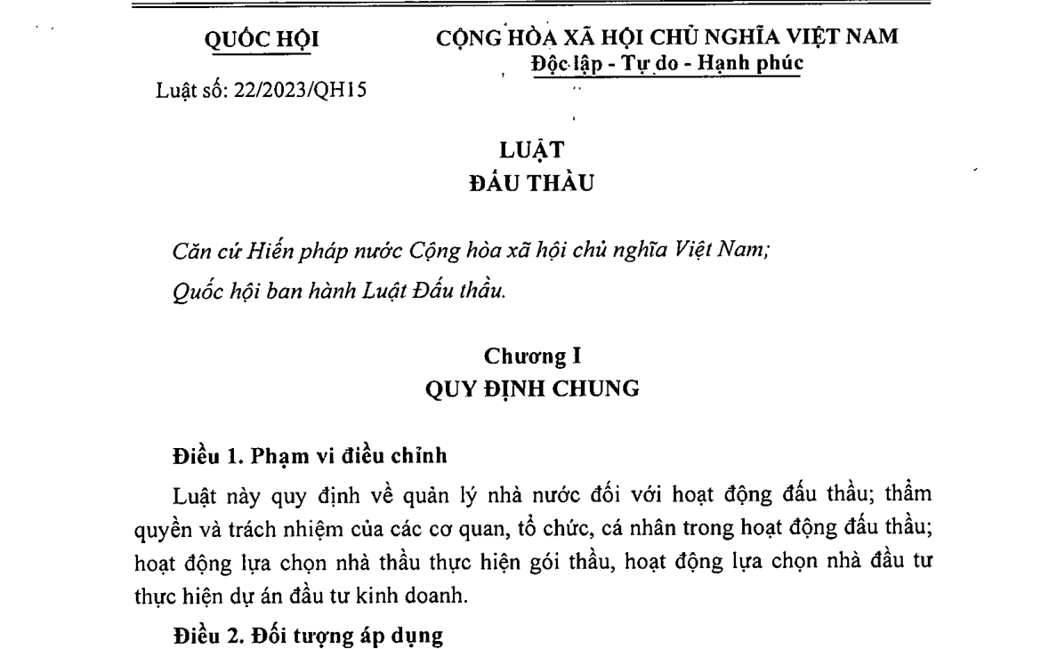 Luật Đấu thầu số 22/2023/QH15