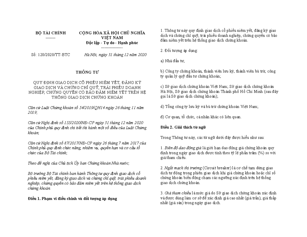 Thông tư 120/2020/TT-BTC